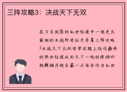 三阵攻略3：决战天下无双